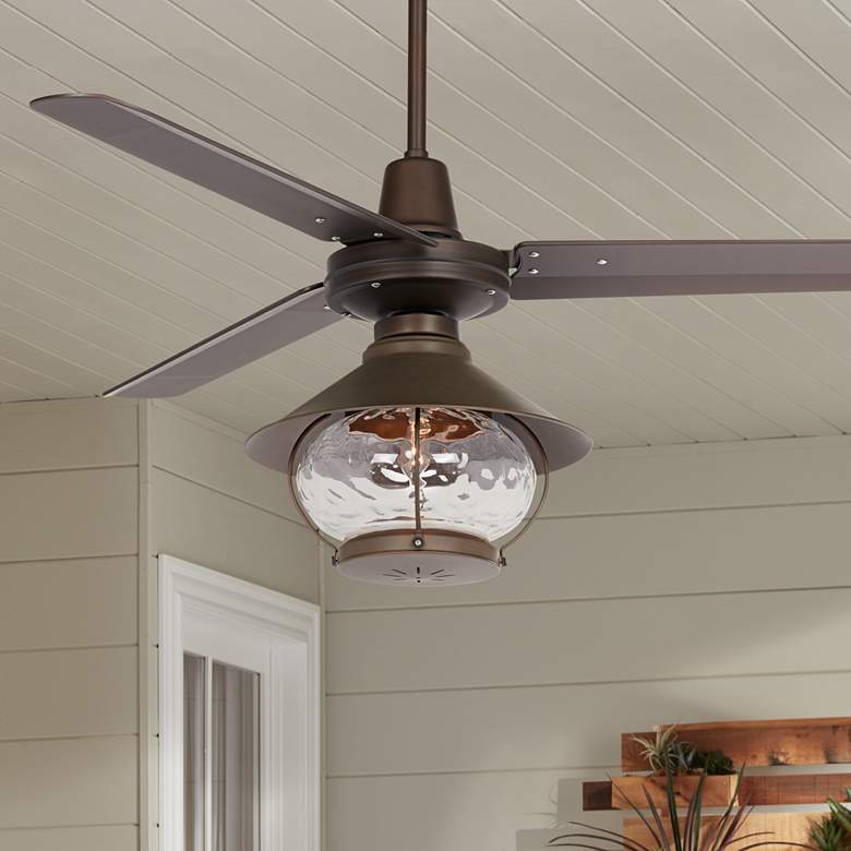 Image 1 52 inch Plaza DC Tropical Lantern Bronze Damp LED Ceiling Fan with Remote