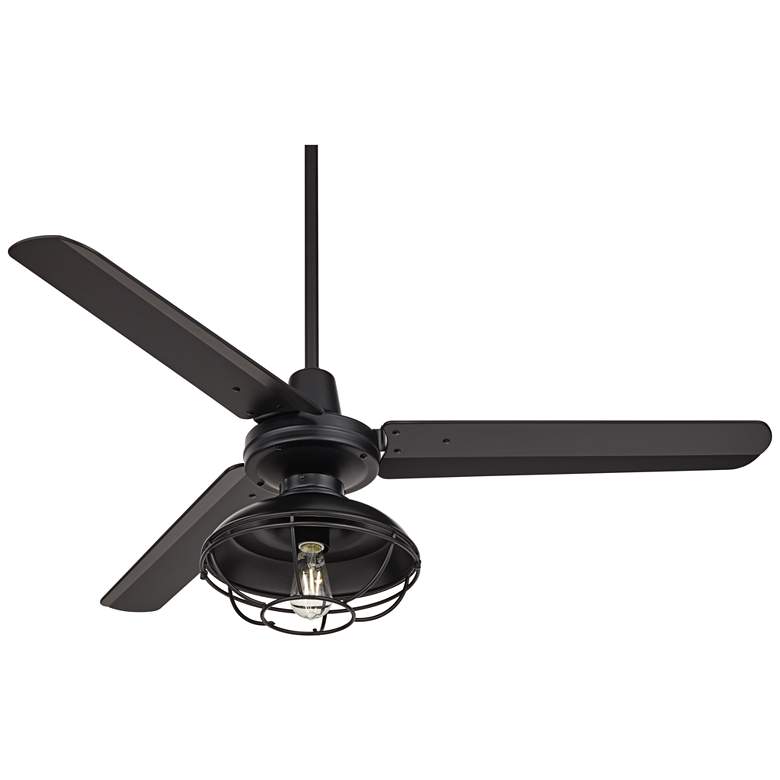 Image 2 52" Plaza Matte Black Cage Light Damp Rated Ceiling Fan with Remote