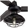 52" Plaza Matte Black Cage Light Damp Rated Ceiling Fan with Remote