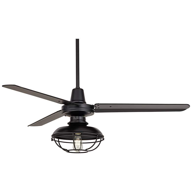 Image 6 52" Plaza Matte Black Cage Light Damp Rated Ceiling Fan with Remote more views