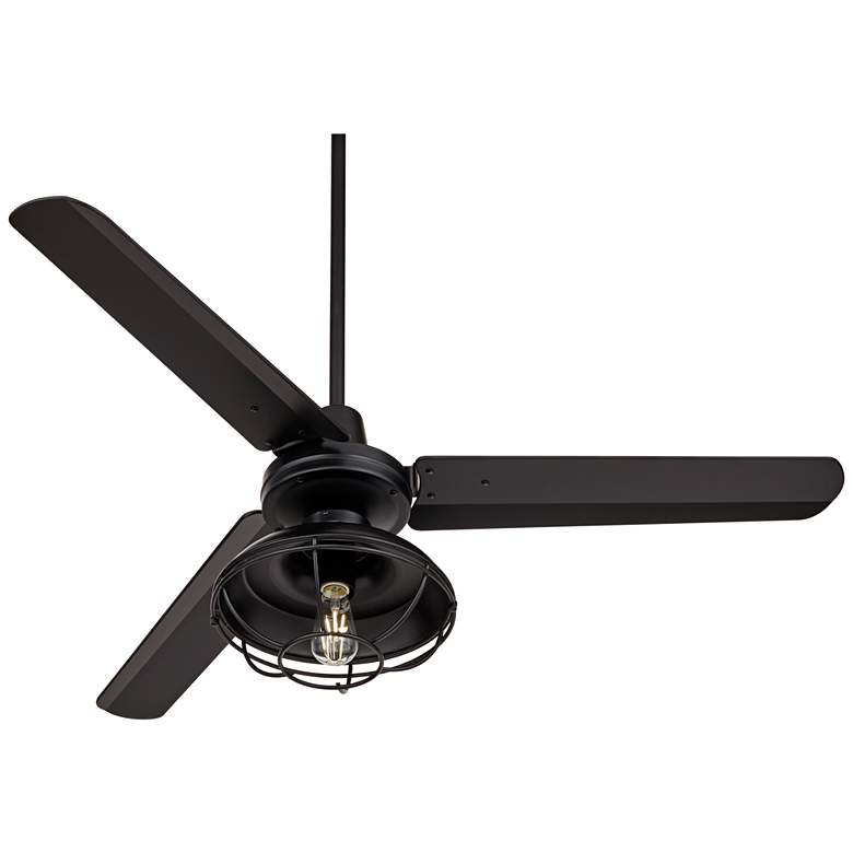 Image 7 52" Plaza Matte Black Cage Light Damp Rated Ceiling Fan with Remote more views