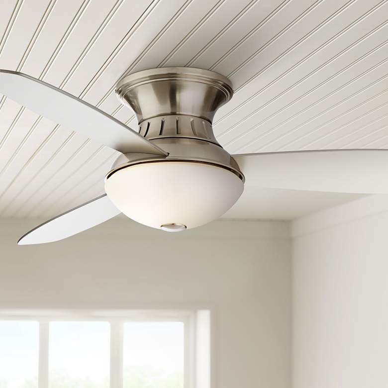 Image 1 52 inch Possini Euro Encore Nickel Hugger LED Ceiling Fan with Remote