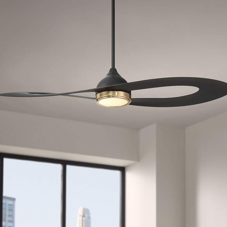 Image 1 52" Possini Euro Obi Matte Black CCT LED Damp Ceiling Fan with Remote