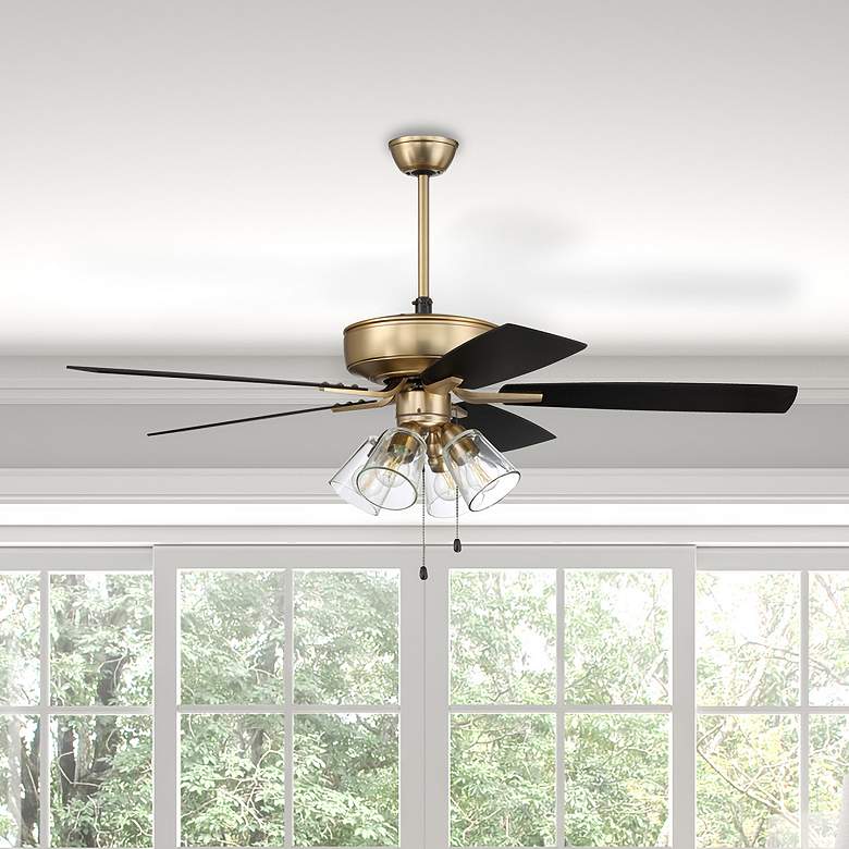 Image 1 52" Pro Plus Satin Brass and Black Walnut Ceiling Fan