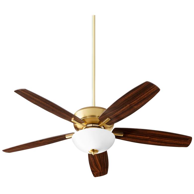 Image 2 52 inch Quorum Breeze Bowl Aged Brass LED Ceiling Fan with Pull Chain