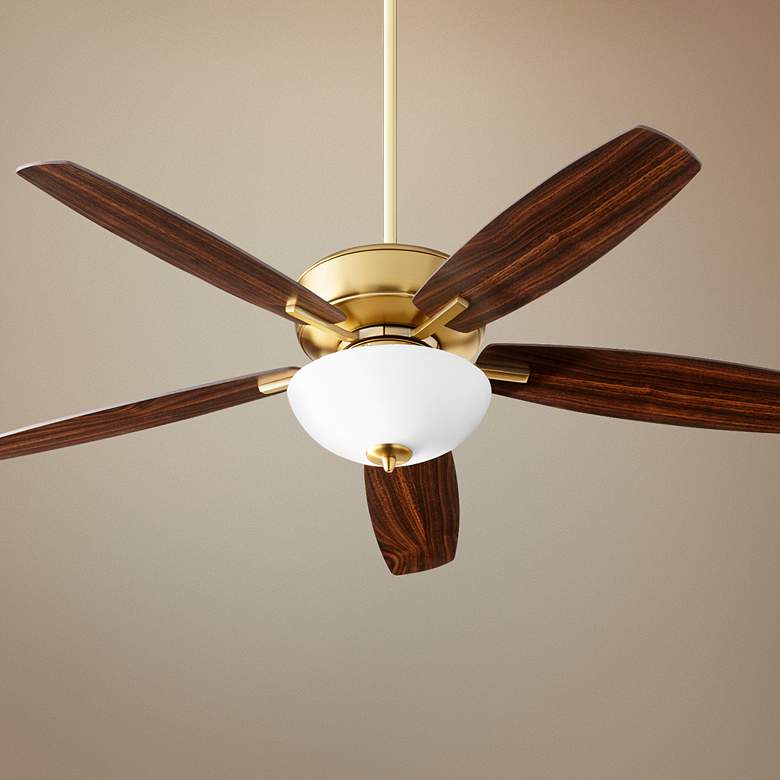 Image 1 52 inch Quorum Breeze Bowl Aged Brass LED Ceiling Fan with Pull Chain