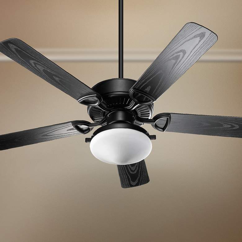 Image 1 52 inch Quorum Estate Matte Black Outdoor Patio Pull Chain Ceiling Fan