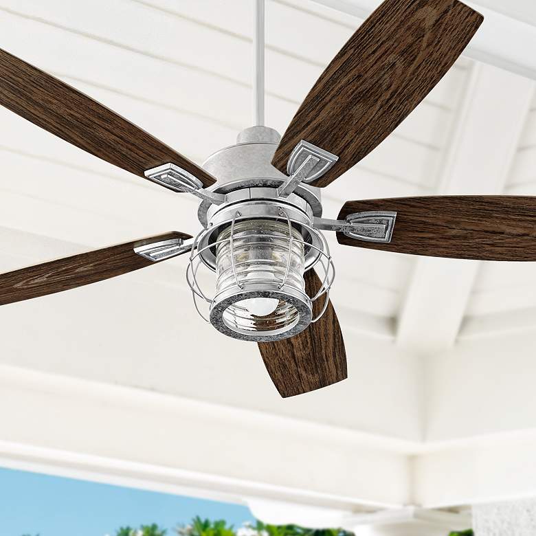 Image 1 52 inch Quorum Galveston Galvanized Damp Ceiling Fan with Wall Control