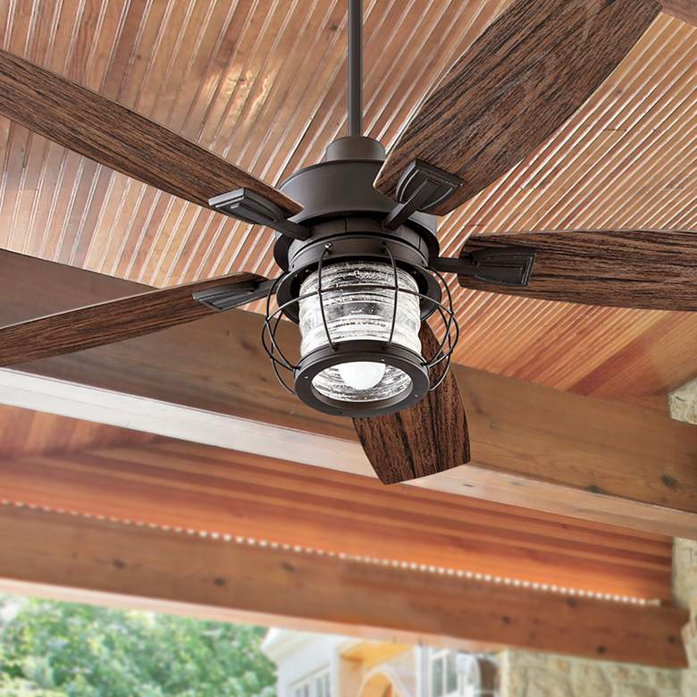 Image 1 52" Quorum Galveston Oiled Bronze Damp Rated Fan with Wall Control