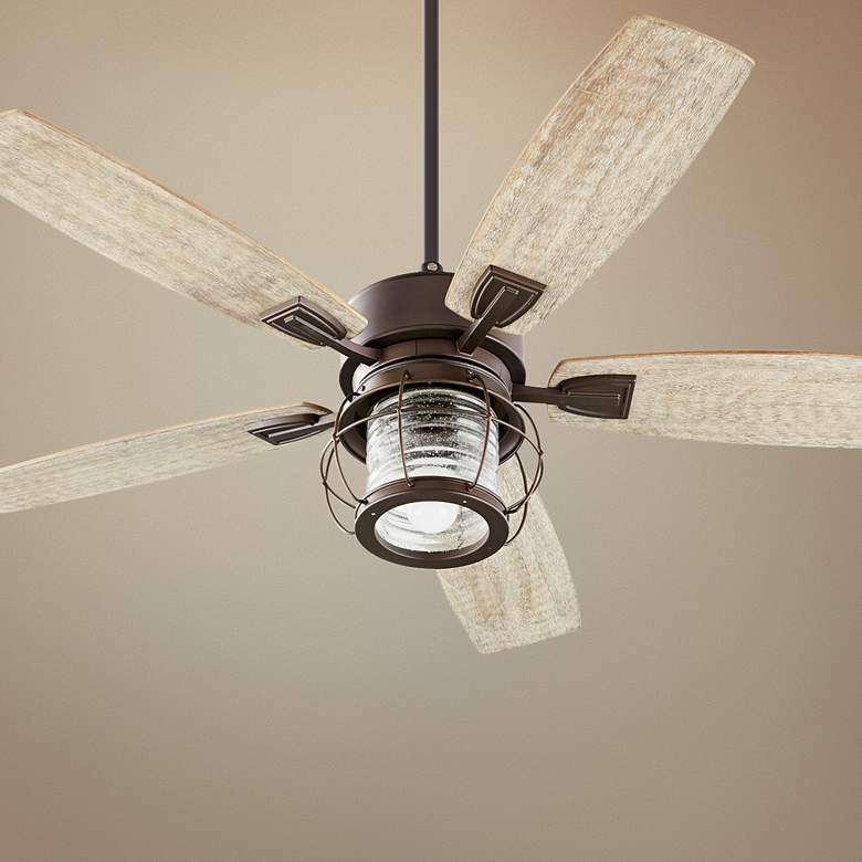 Image 1 52 inch Quorum Galveston Oiled Bronze Rustic Ceiling Fan with Wall Control