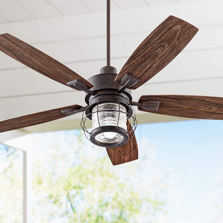 Image 1 52 inch Quorum Galveston Sienna Damp Rated Ceiling Fan with Wall Control