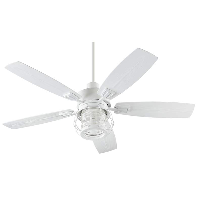 Image 2 52 inch Quorum Galveston White Damp Rated Ceiling Fan with Wall Control