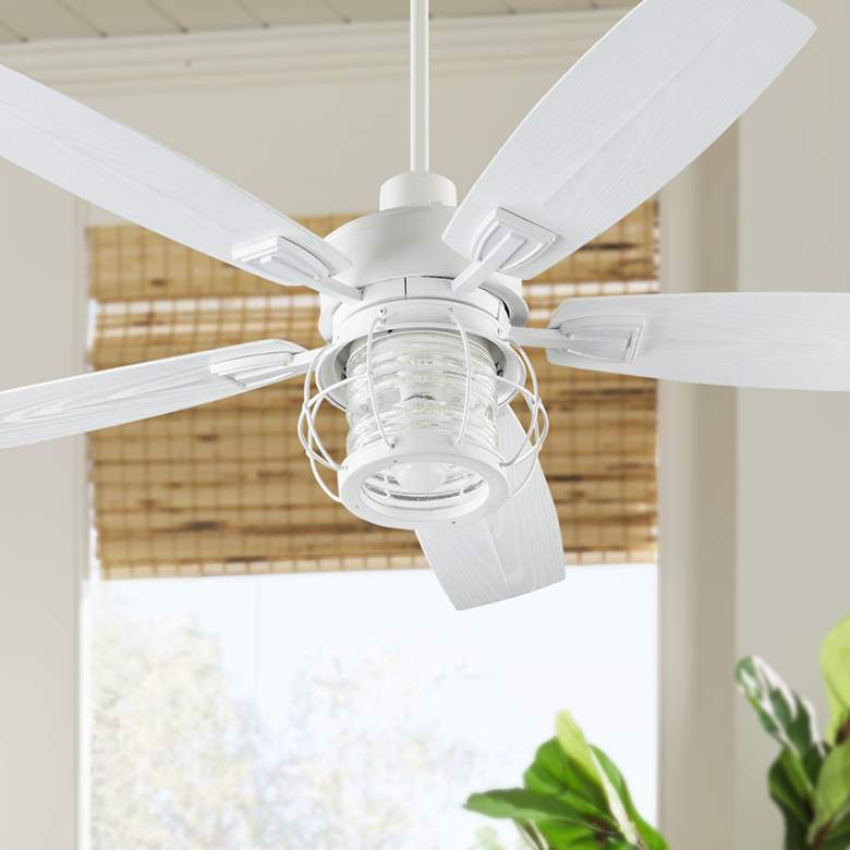 Image 1 52 inch Quorum Galveston White Damp Rated Ceiling Fan with Wall Control