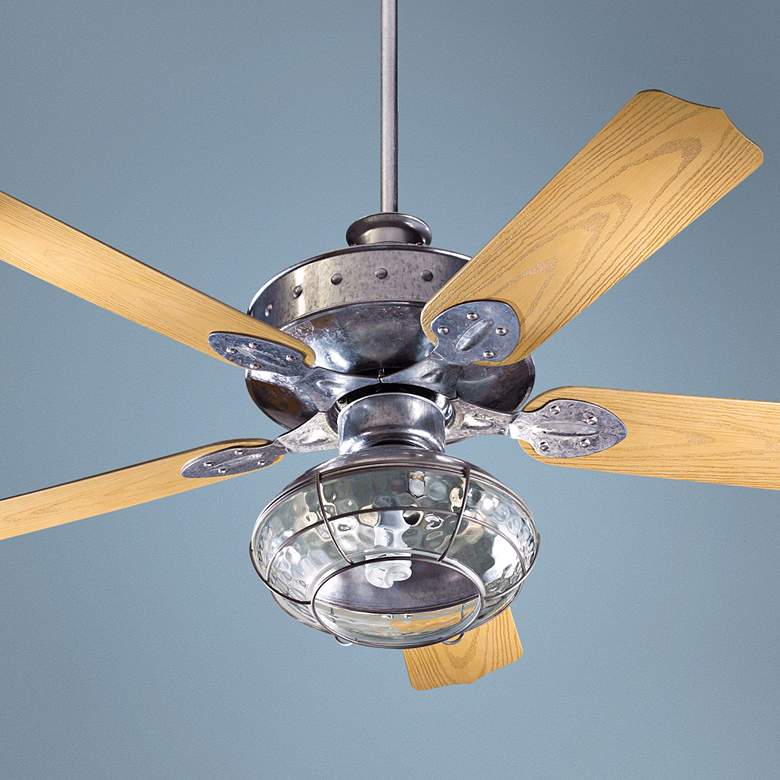 Image 1 52 inch Quorum Hudson Galvanized Patio Ceiling Fan with Light