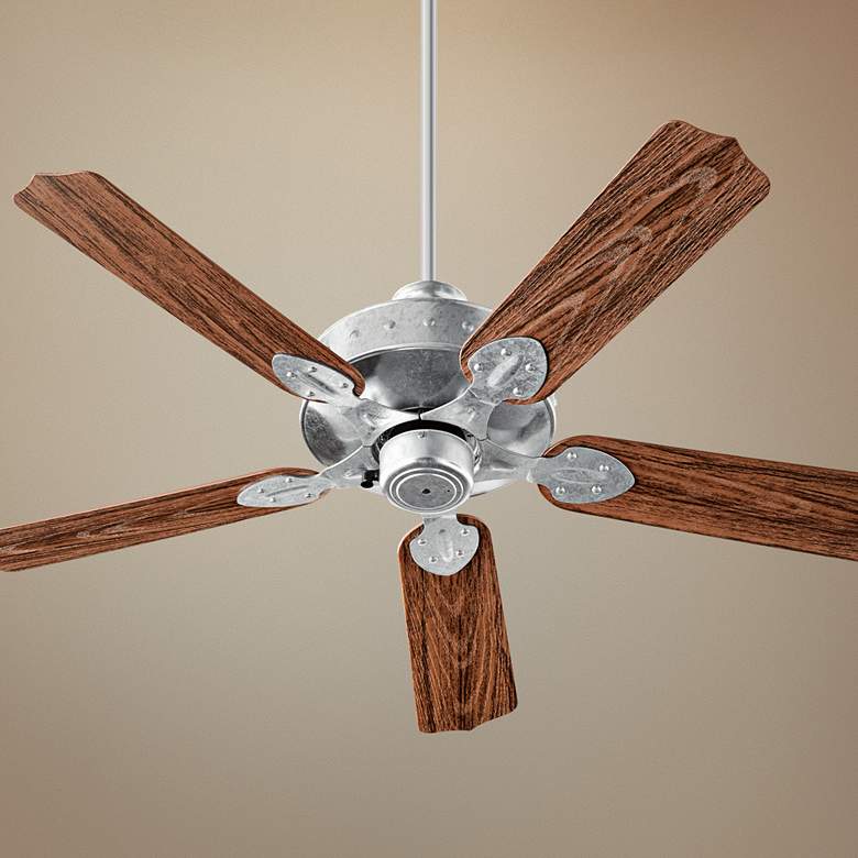 Image 1 52 inch Quorum Hudson Galvanized Walnut Wet Rated Fan with Pull Chain