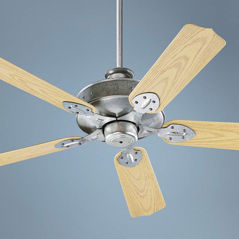 Image 1 52" Quorum Hudson Galvanized Wet Location Ceiling Fan with Pull Chain