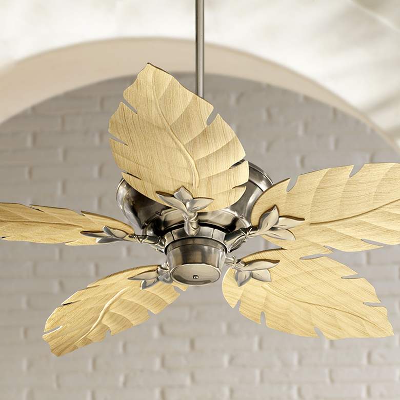 Image 1 52 inch Quorum Monaco Satin Nickel Wet Rated Ceiling Fan with Pull Chain
