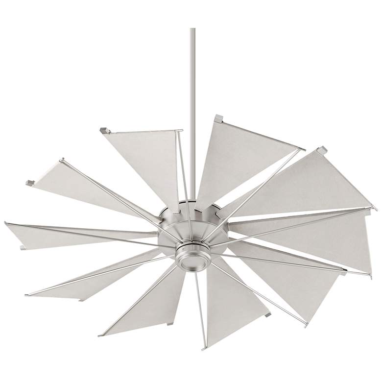 Image 2 52" Quorum Mykonos Satin Nickel Windmill Canvas Blades Ceiling Fan