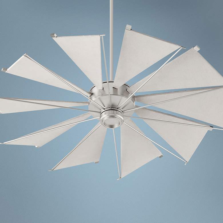 Image 1 52" Quorum Mykonos Satin Nickel Windmill Canvas Blades Ceiling Fan