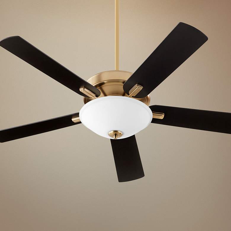 Image 1 52" Quorum Premier Aged Brass LED Pull Chain Ceiling Fan