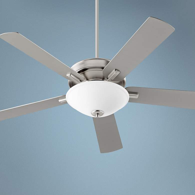 Image 1 52" Quorum Premier Satin Nickel LED Ceiling Fan with Pull Chain