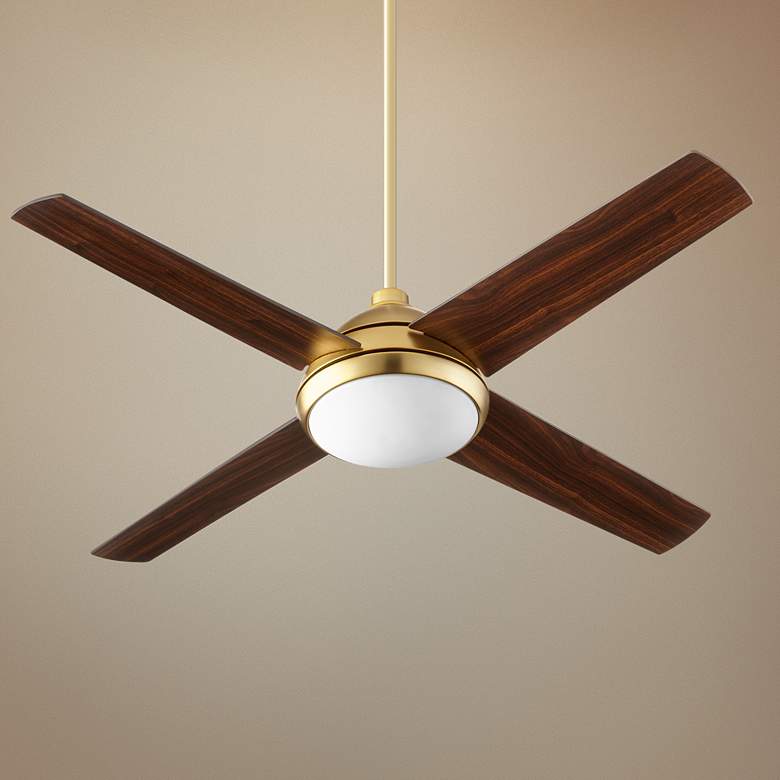 Image 1 52" Quorum Quest Aged Brass LED Ceiling Fan with Wall Control