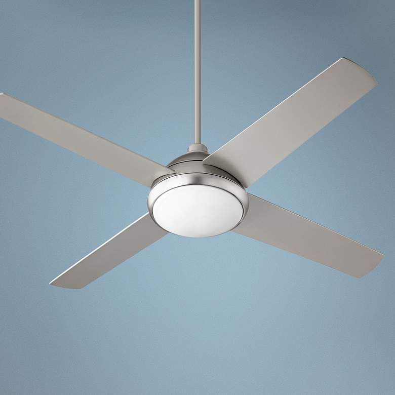 Image 1 52 inch Quorum Quest Satin Nickel LED Modern Ceiling Fan with Wall Control