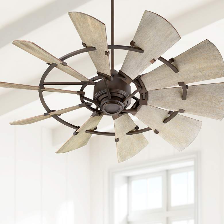 Image 1 52 inch Quorum Windmill Oiled Bronze Rustic Ceiling Fan with Wall Control
