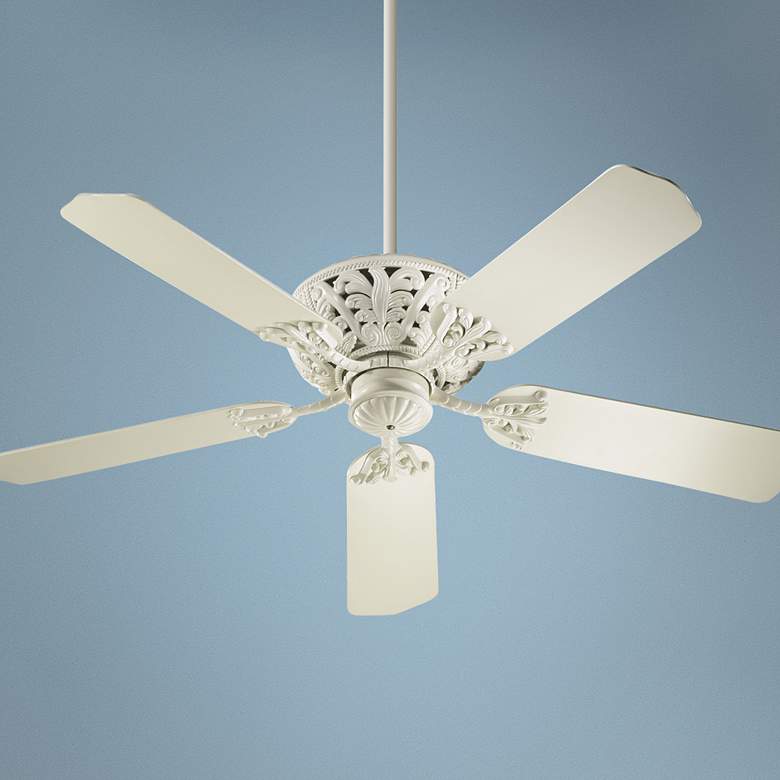 Image 1 52" Quorum Windsor Antique White Traditional Pull Chain Ceiling Fan