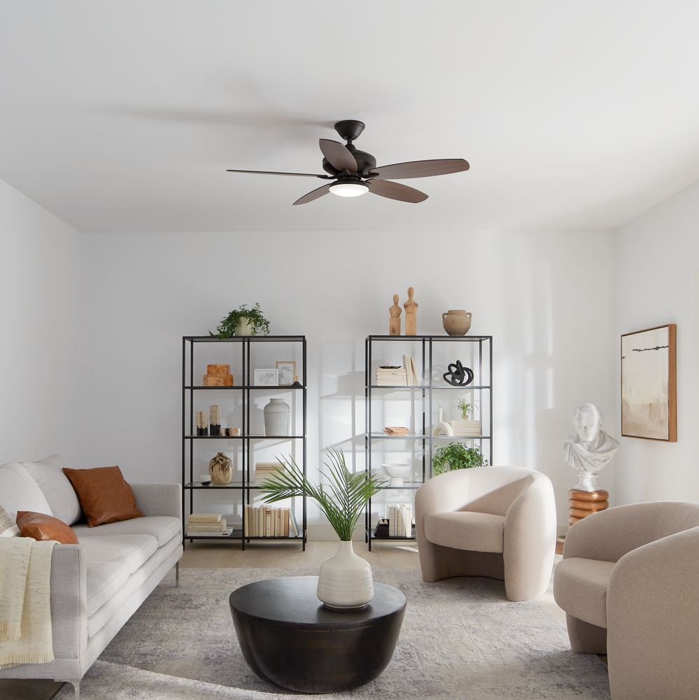 52" Renew Satin Bronze LED Ceiling Fan with Walnut Blades in scene