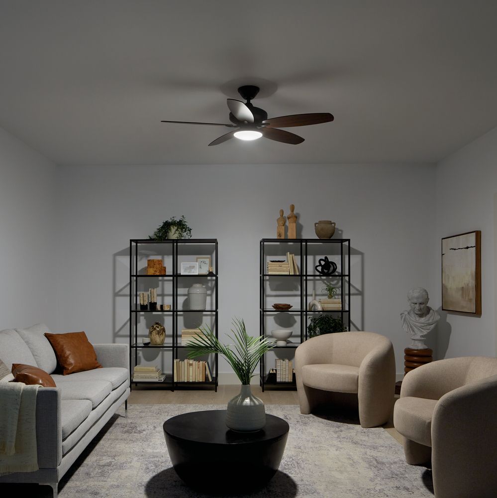 52" Renew Satin Bronze LED Ceiling Fan with Walnut Blades in scene
