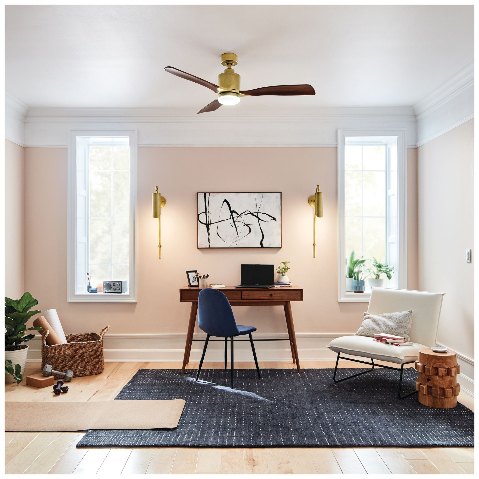 52" Ridley Natural Brass LED Ceiling Fan with Cherry Blades