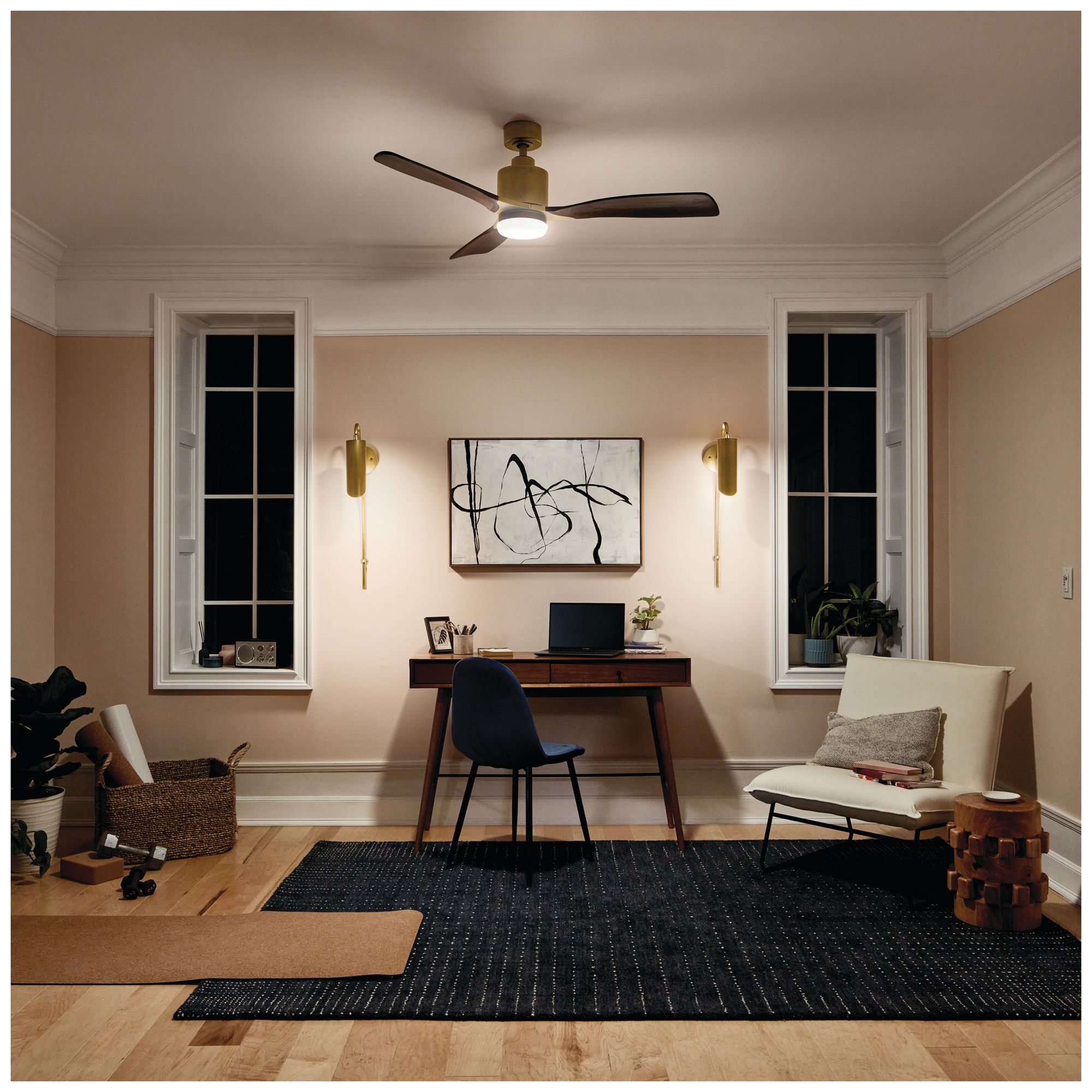 52" Ridley Natural Brass LED Ceiling Fan with Cherry Blades