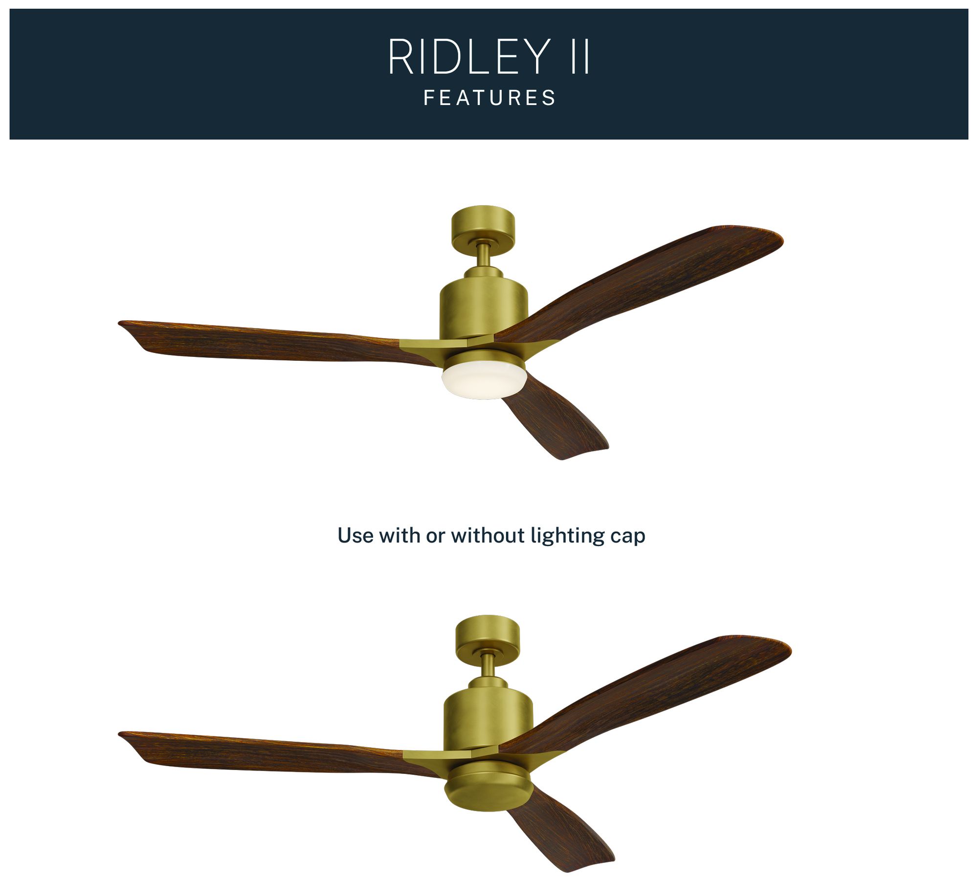 52" Ridley Natural Brass LED Ceiling Fan with Cherry Blades