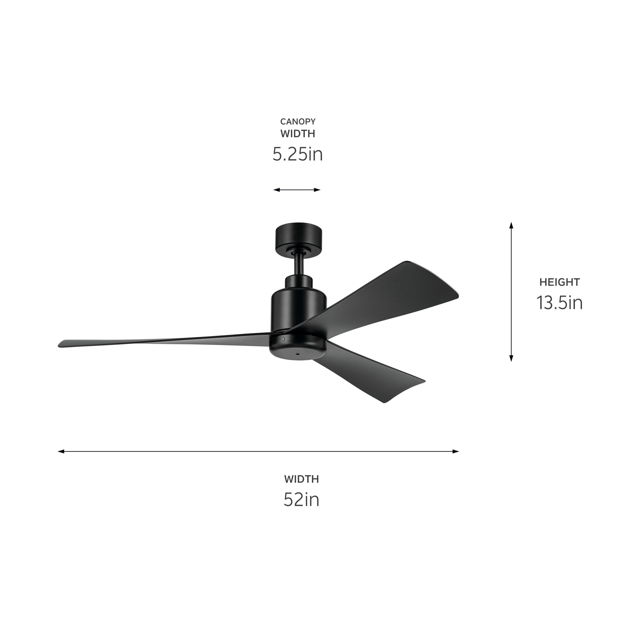 Image 5 52 Inch True Ceiling Fan in Satin Black with Satin Black Blades more views