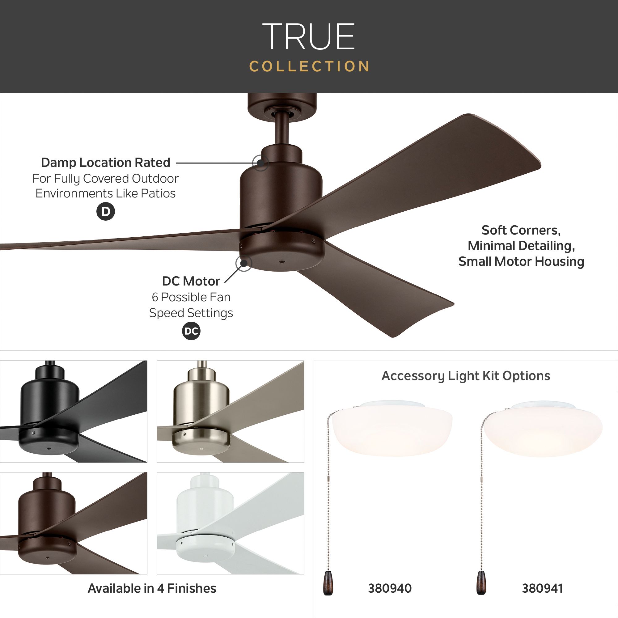 Image 6 52 Inch True Ceiling Fan in Satin Black with Satin Black Blades more views
