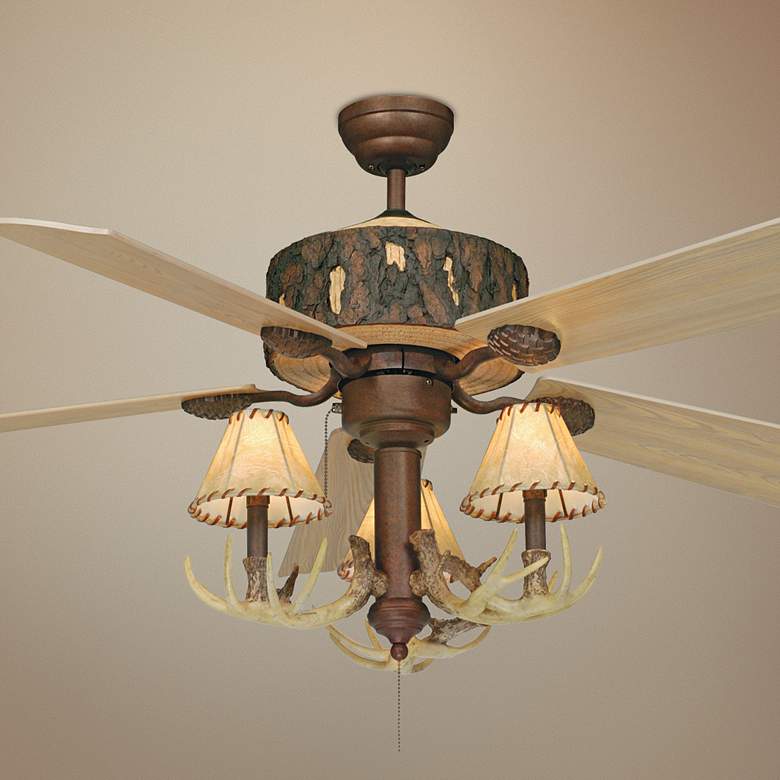 Image 1 52" Vaxcel Log Cabin Ceiling Fan with Antler 3-Light Kit