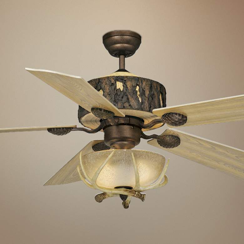 Image 1 52" Vaxcel Log Cabin Ceiling Fan with Antler Bowl Light Kit