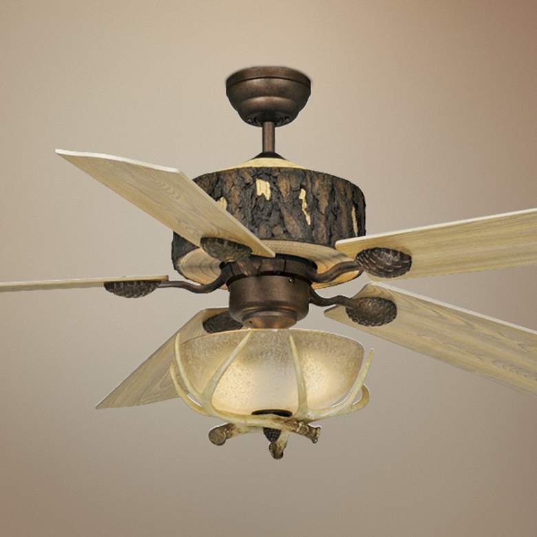 Image 1 52 inch Vaxcel Log Cabin Ceiling Fan with Antler Bowl Light Kit