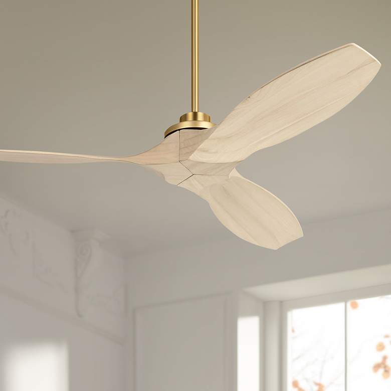 Image 1 52" Visual Comfort Collins Brass Damp Rated Smart Fan with Remote