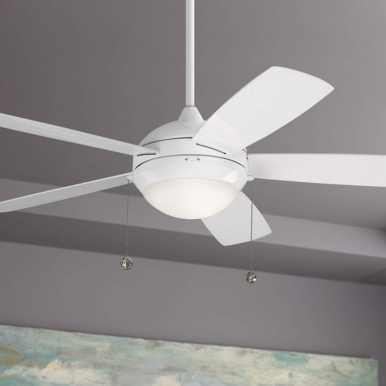 Image 1 52" Visual Comfort Discus White LED Outdoor Pull Chain Ceiling Fan