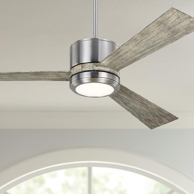 Image 1 52" Visual Comfort Vision LED Brushed Steel Ceiling Fan with Remote