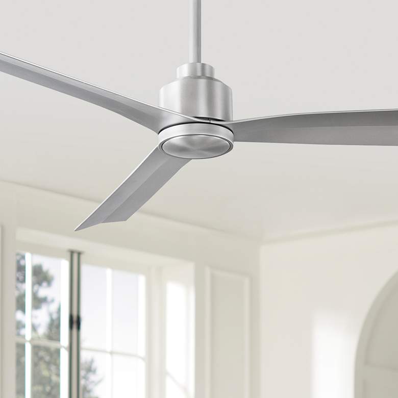 Image 1 52" WAC Clean Brushed Aluminum Smart Wet Ceiling Fan with Remote