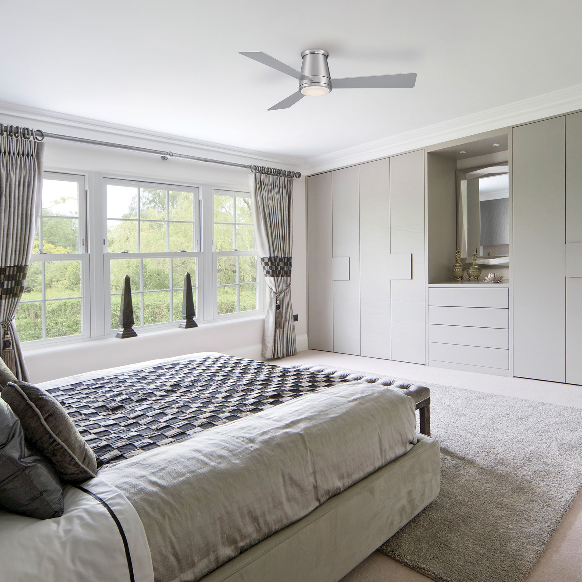 52" WAC Hug Brushed Nickel LED Smart Ceiling Fan in scene