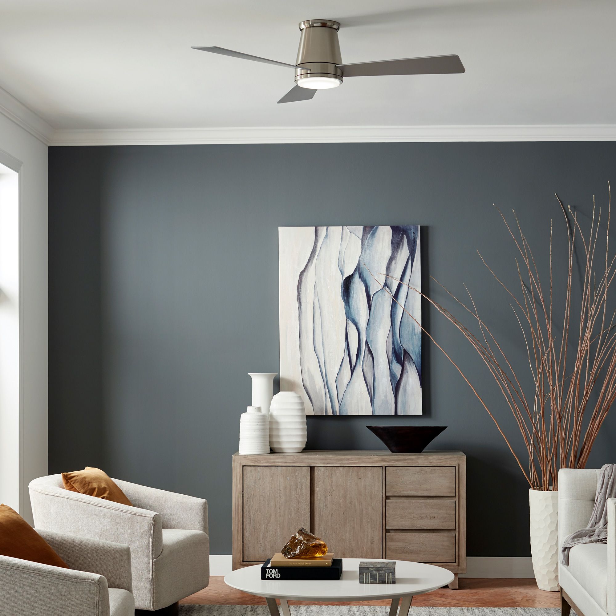 52" WAC Hug Brushed Nickel LED Smart Ceiling Fan in scene