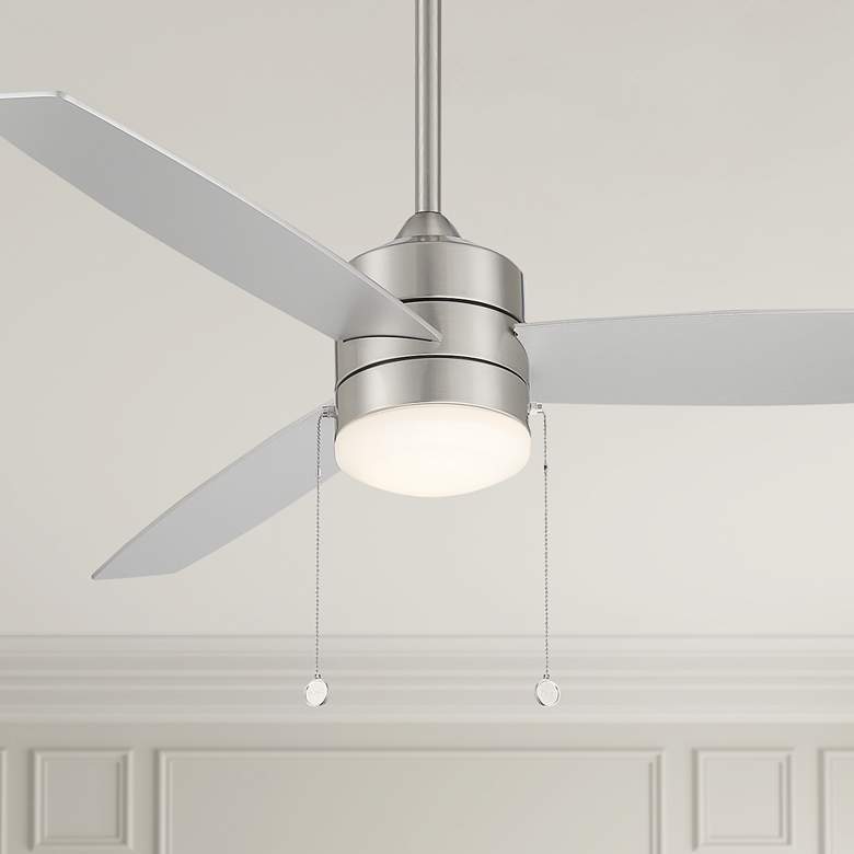Image 1 52" WAC Limited Atlantis Brushed Nickel LED Damp Rated Pull Chain Fan