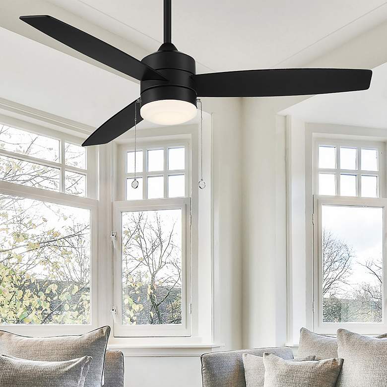 Image 2 52" WAC Limited Atlantis Matte Black LED Ceiling Fan with Pull Chain