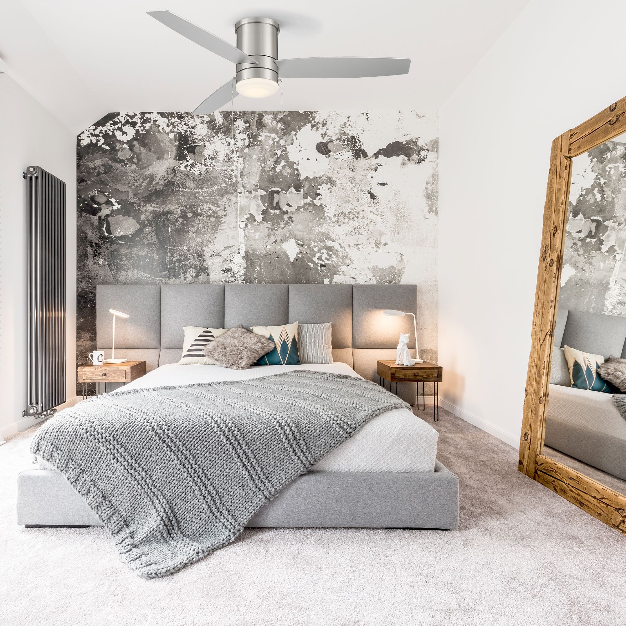 52" WAC Limited Atlantis Nickel Damp Rated LED Hugger Pull Chain Fan in scene