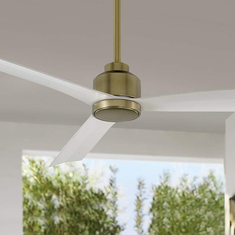 Image 1 52" WAC White and Soft Brass Damp Rated Ceiling Fan with Remote