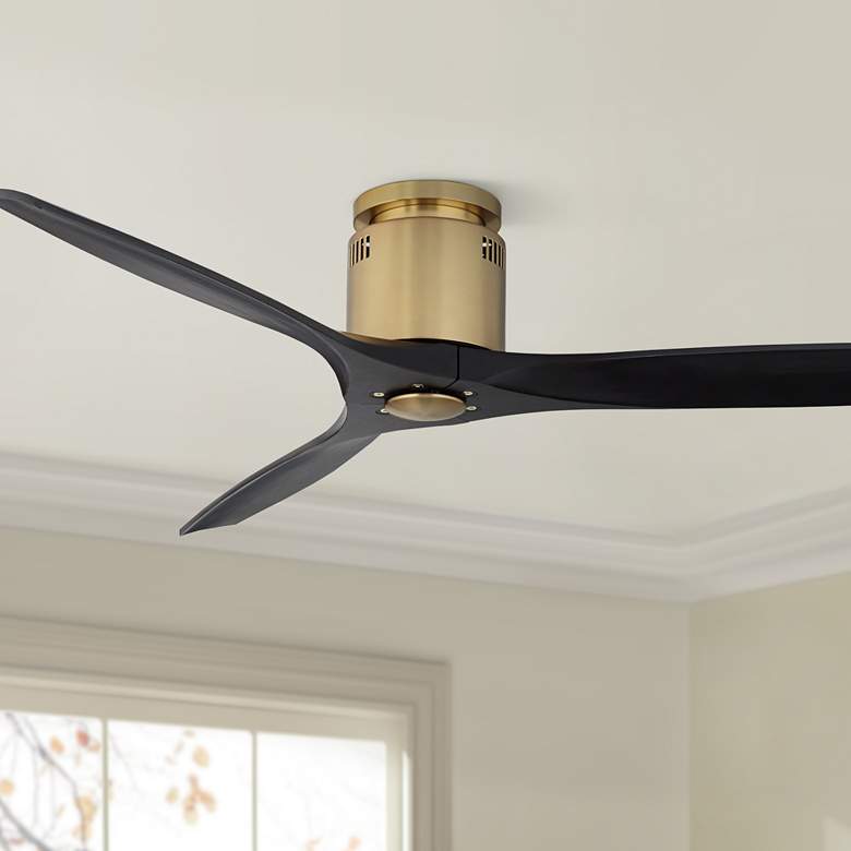 Image 1 52" Windspun Brass and Black DC Hugger Ceiling Fan with Remote